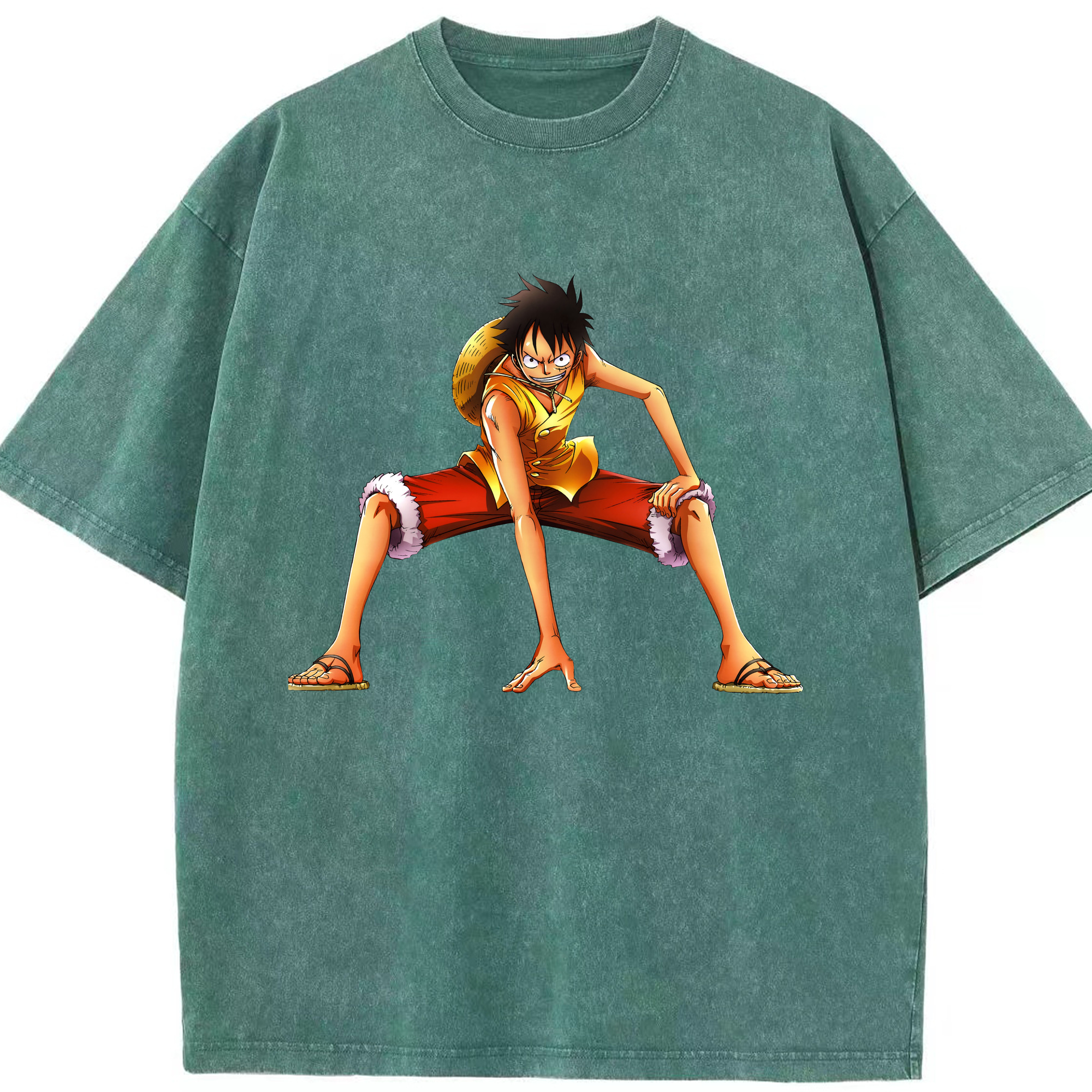 ワンピース モンキー・D・ルフィ ONE PIECE Monkey D. Luffy 綿100% ヴィンテージ風 半袖Tシャツ（フロントプリント）